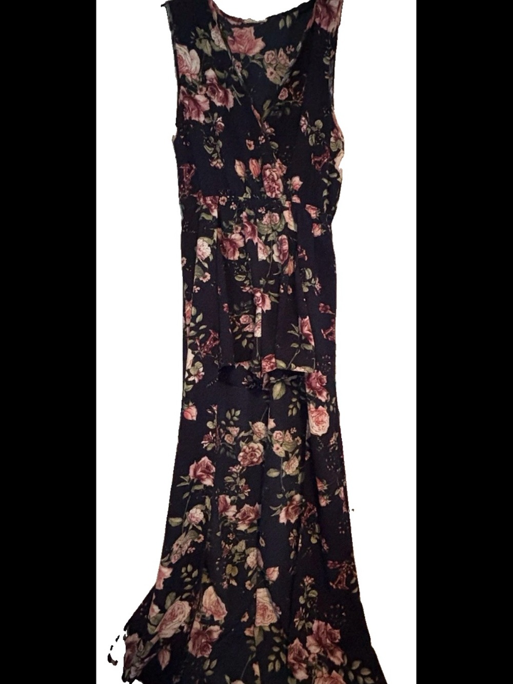 Floral V-Neck Maxi Dress in Black and Pink